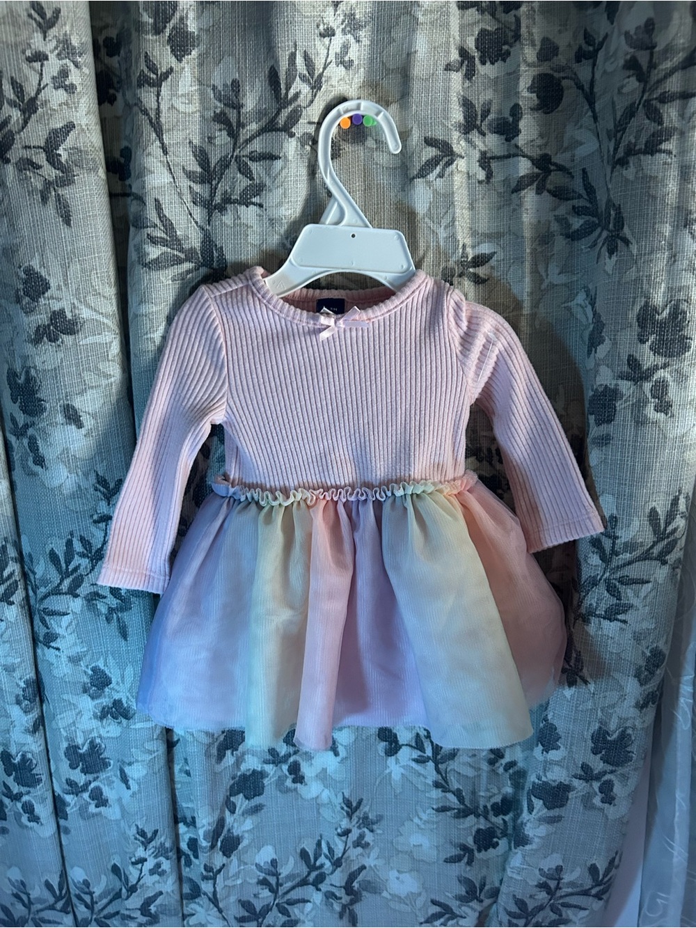 Old Navy Pink Ribbed Top with Pastel Rainbow Tulle Skirt